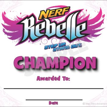Nerf Rebelle Champion Certificate Sample