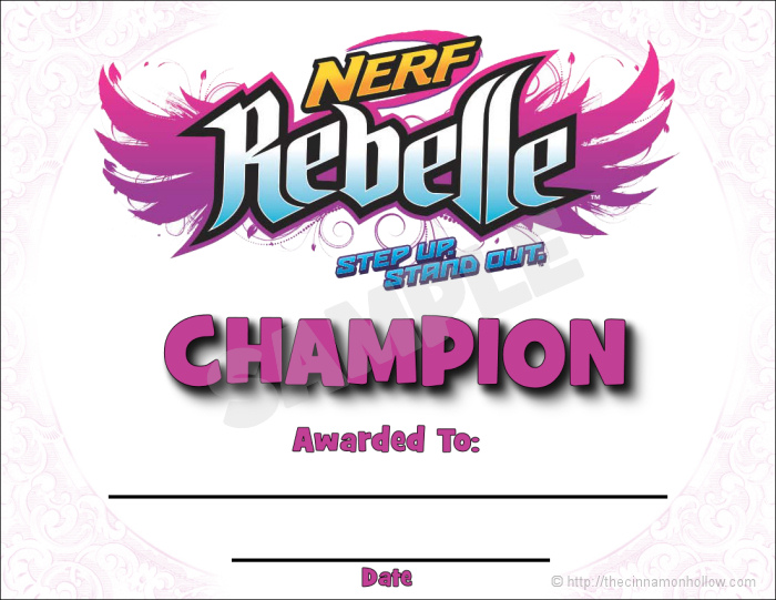 Nerf Rebelle Champion Certificate Sample