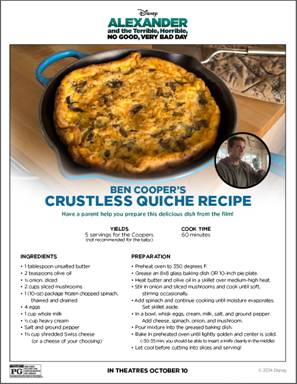 Alexander And The Terrible, Horrible, No Good, Very Bad Day Crustless Quiche Recipe