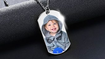 Stainless Steel Photo Dog Tag Photo Pendant w- 24 inch Ball Chain