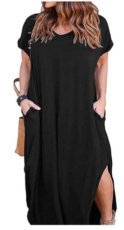 Kancystore Womens Plus Size Dresses Casual Loose Pocket Short Sleeve Slits Plus Size Long Maxi Dress