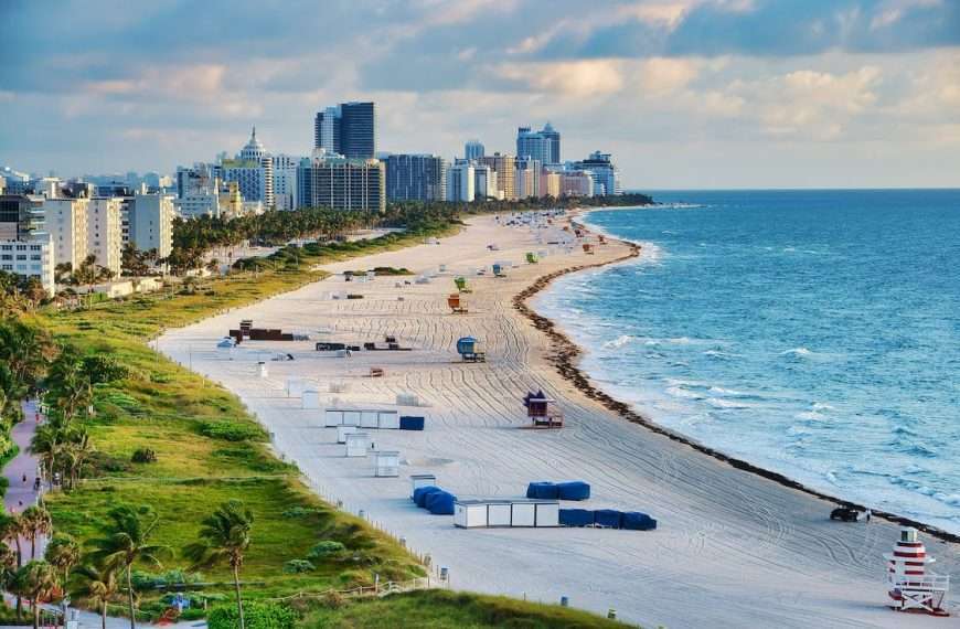 View of ocean and city