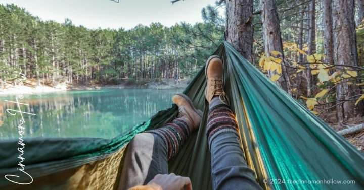 weekend adventure in a hammock by the lake