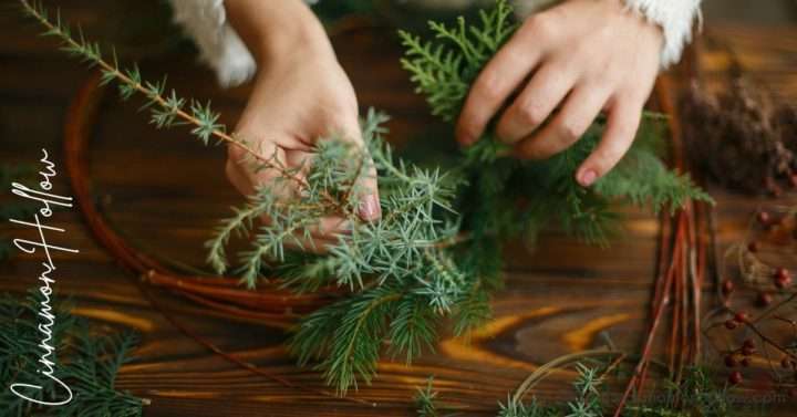 making a rustic Christmas wreath