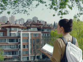 woman checking out a neighborhood