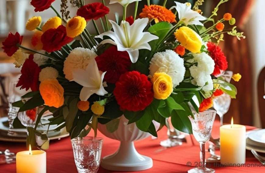 Centering Floral Arrangements On A Red Tablecloth