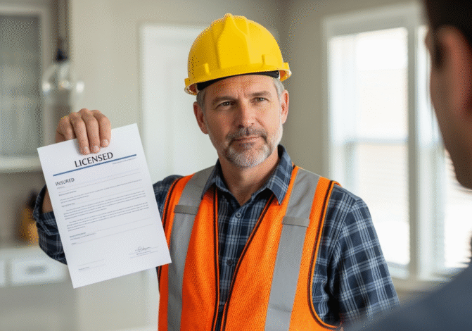 Contractor showing license and insurance - new roof installation near me