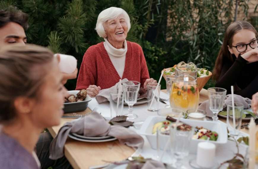 family enjoying dinner in the garden