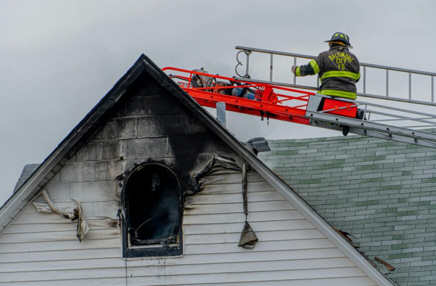 damaged layouts - firefighter on a roof