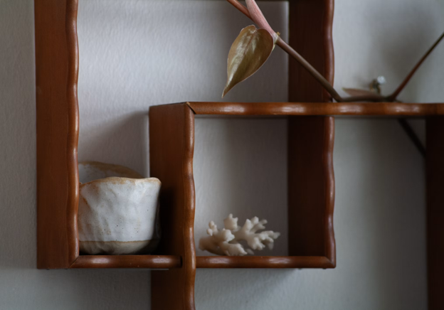 wooden shelves