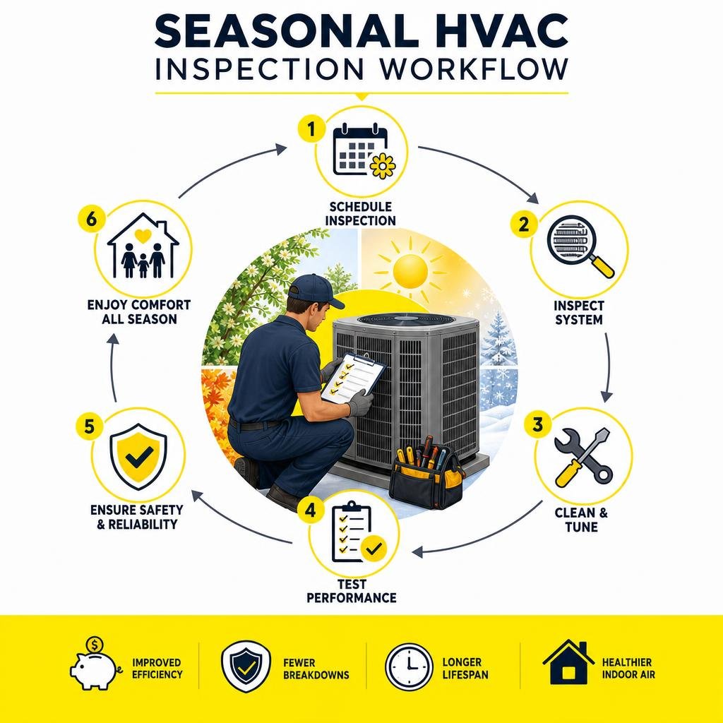 Comprehensive HVAC Services - easonal HVAC inspection workflow infographic