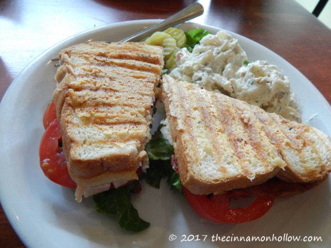 kentucky fudge co club sandwich and baked potato salad